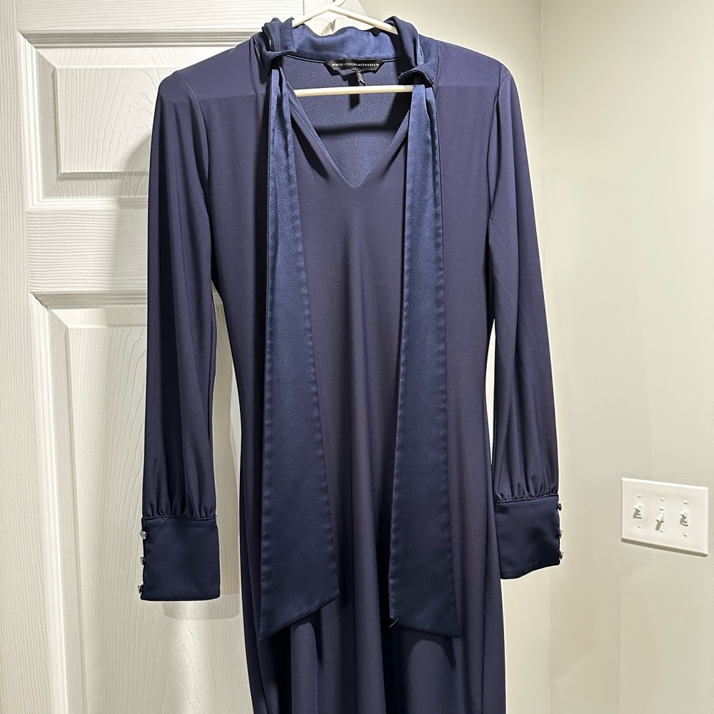 8P, WHBM, Classic Navy Long-Sleeve Dress with Scarf